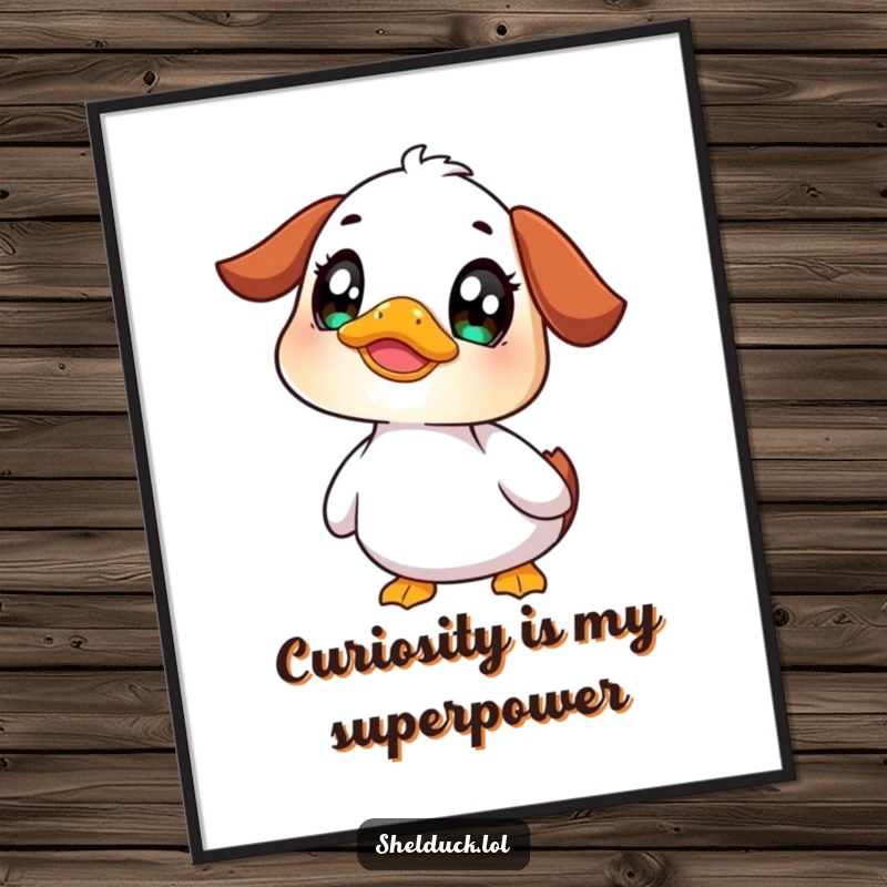 Funny Free Printable Shelduck Wall Art: A shelduck with wide, curious eyes looking upwards, creating an amusing and intriguing piece of decor.