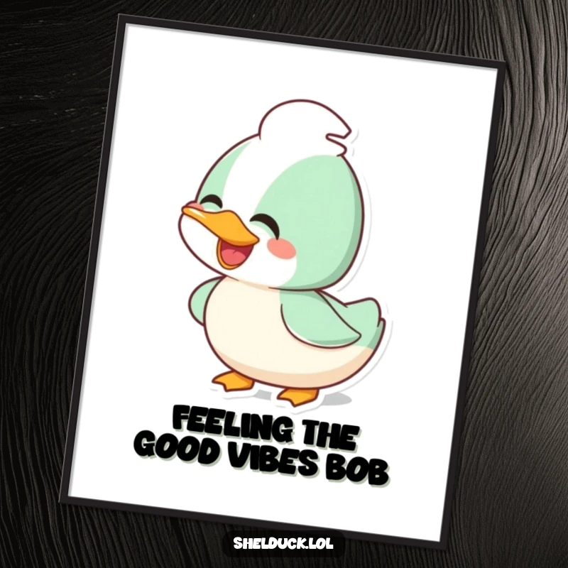 Funny Free Printable Wall Art: A shelduck bobs its head with uncontainable joy, radiating happiness.