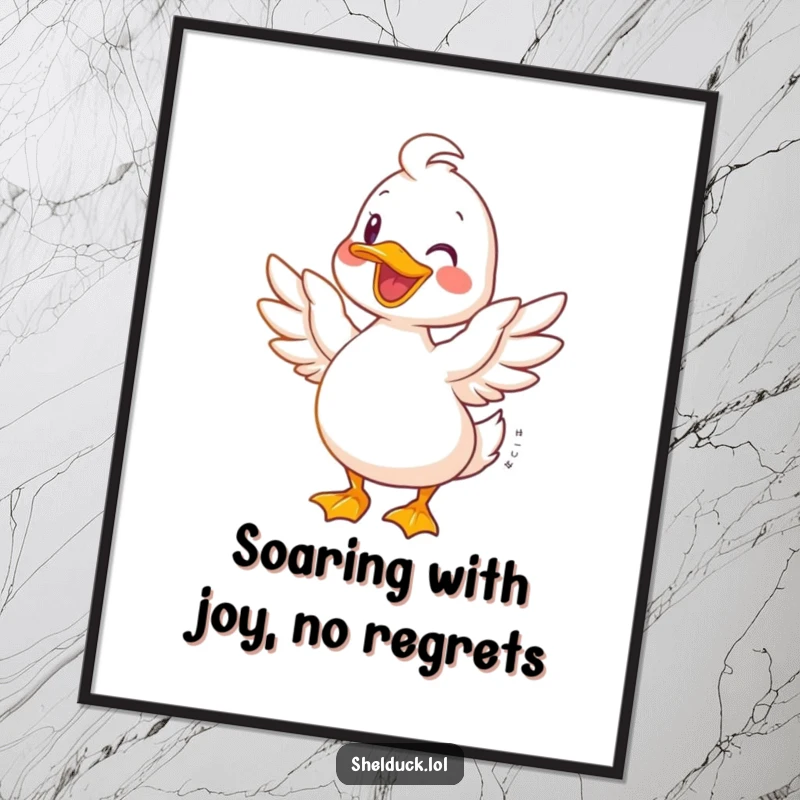 Funny Free Printable Wall Art: Shelduck character with its wings spread wide, looking joyful, adding cheerful decor.