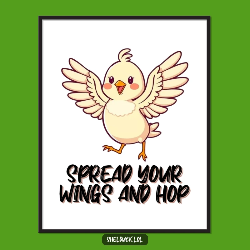 Funny Free Printable Wall Art - Cheerful Hopping Bird Wings Download