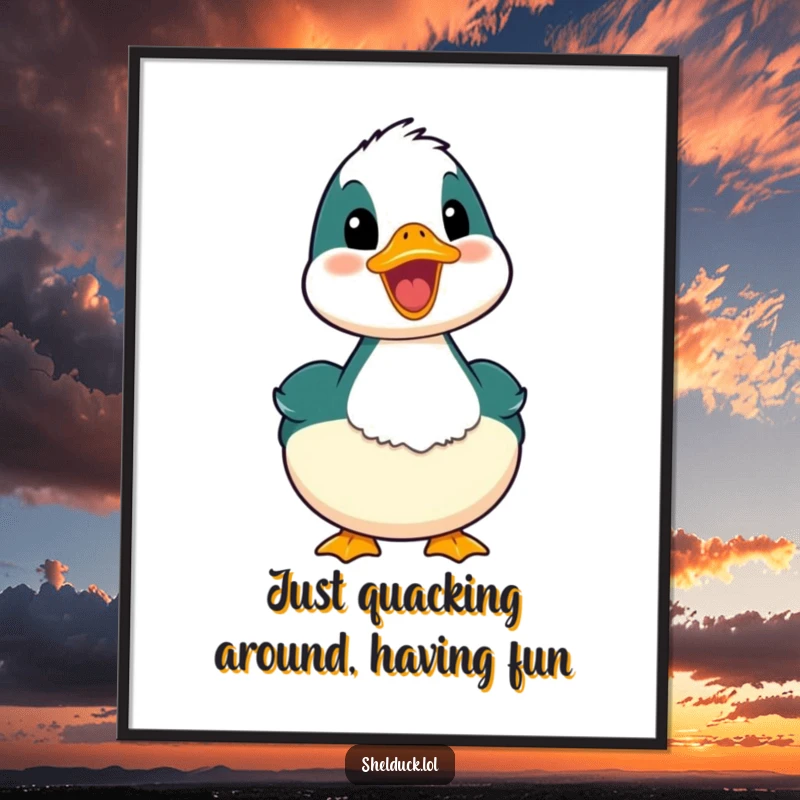 Funny Free Printable Wall Art capturing a delightful shelduck mid-quack, radiating pure happiness.