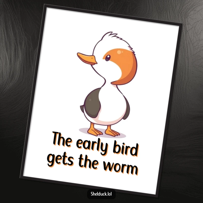 Funny Free Printable Wall Art: Shelduck stretching its neck to observe something with a comical expression, whimsical wall decor.