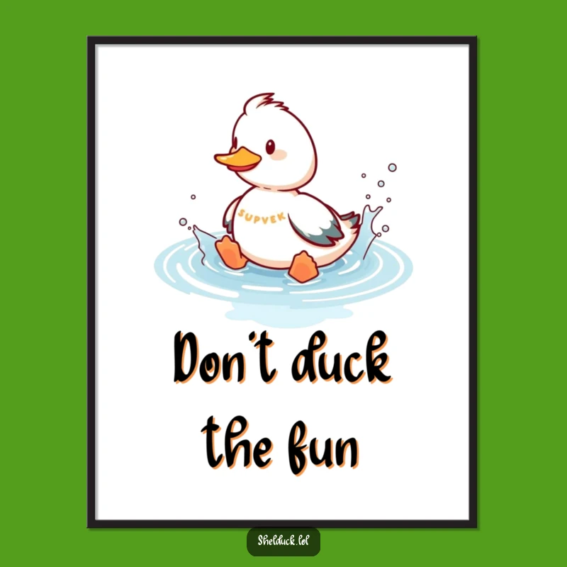 Funny Free Printable Wall Art: Shelduck Playfully Splashing In Imaginary Water