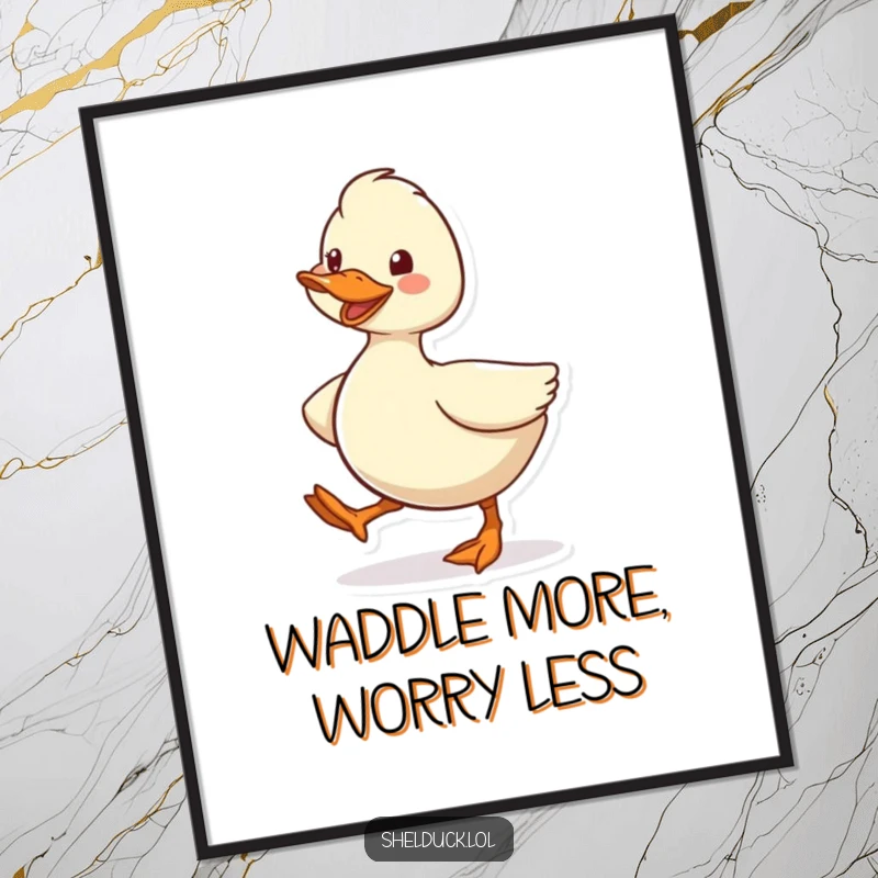 Funny Free Printable Wall Art: A shelduck character waddles with energetic happiness, showing off a big, infectious grin.