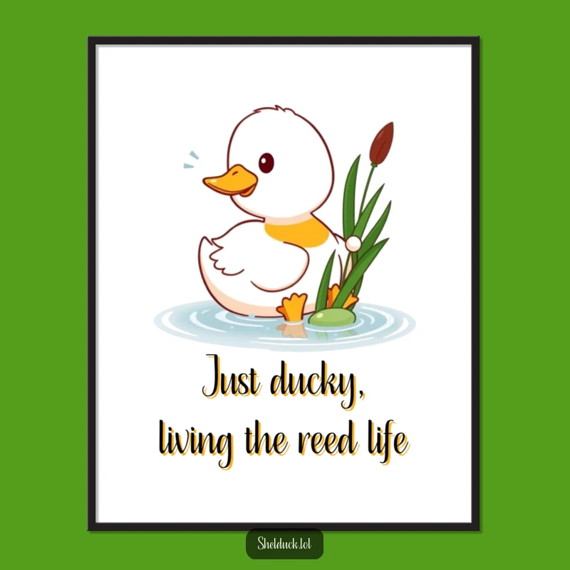 Funny Free Printable Wall Art: Happy Shelduck Pecks Reed, Quirky Downloadable Decor for Feathered Friends