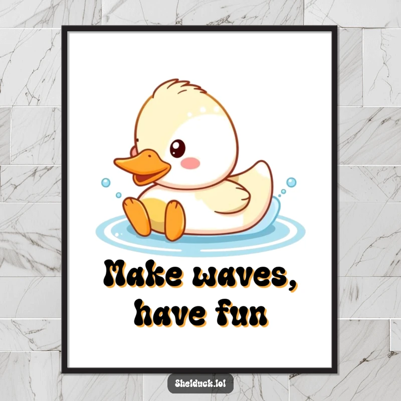 Funny Free Printable Wall Art: A cute shelduck character joyfully splashing water, adding a fun and whimsical touch to any room.
