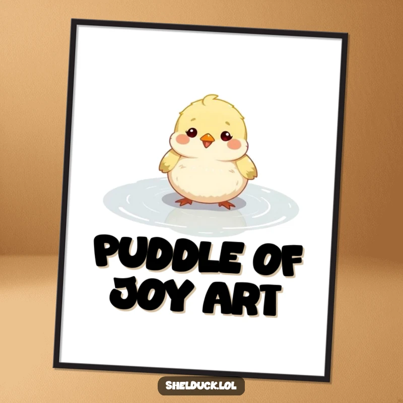 Funny Free Printable Wall Art depicting a small, round, fluffy bird happily bobbing in a shallow puddle, adding charm.