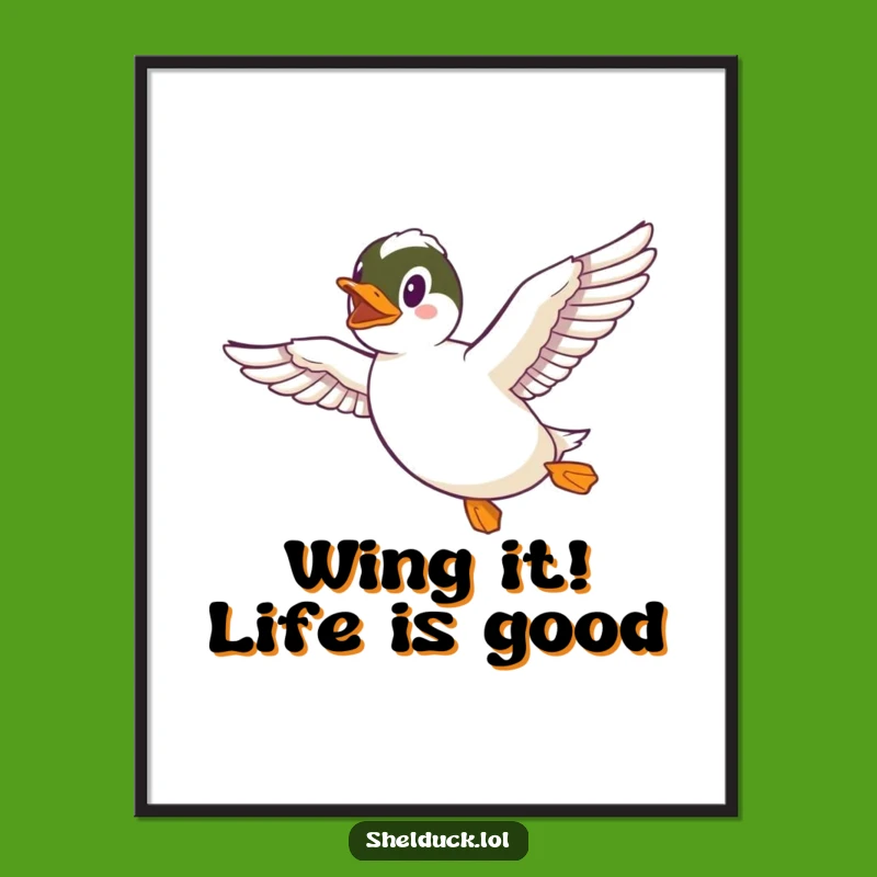 Free Printable Wall Art: Joyful Shelduck in Flight, Funny Downloadable Decor