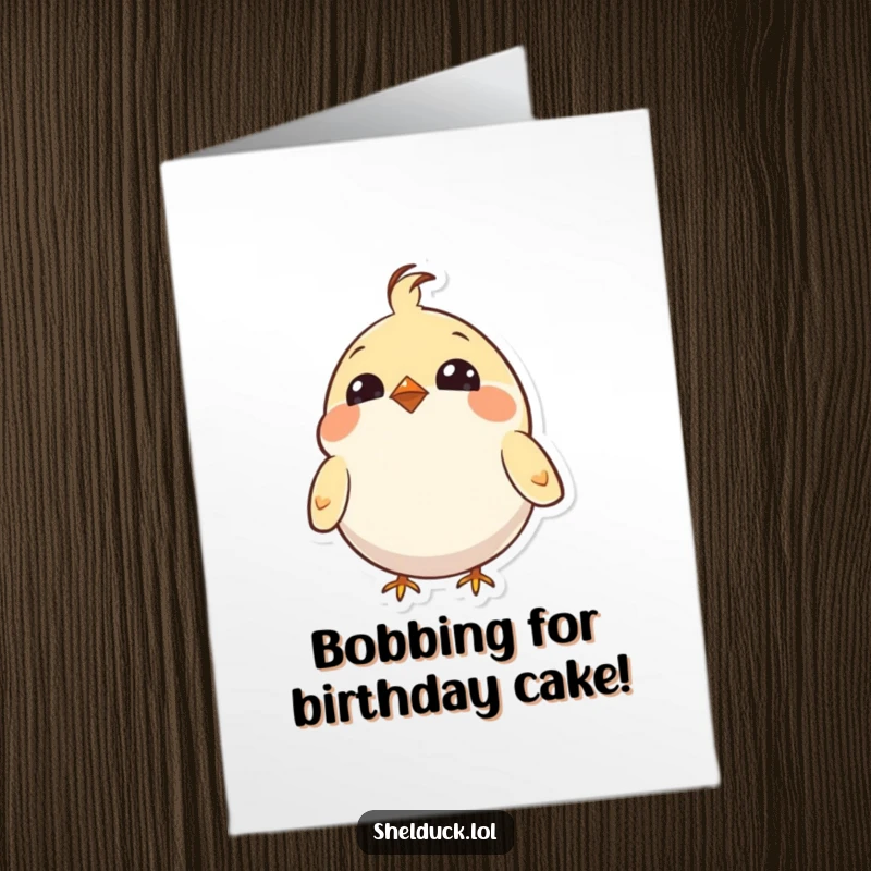 Funny Free Printable Birthday Card featuring a small, round bird with bright eyes enthusiastically bobbing its head with glee.