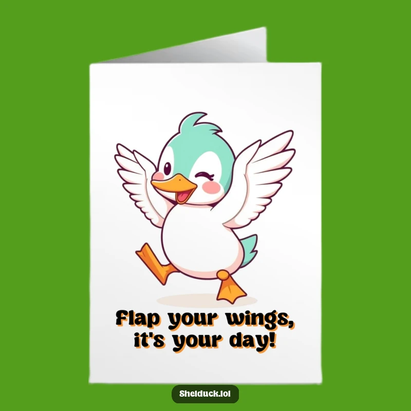Free Printable Birthday Card: Excited Shelduck Flapping, Joyful Downloadable Greeting