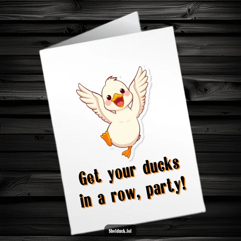 Funny Free Printable Shelduck Birthday Card: An excited shelduck flapping its wings vigorously, sending enthusiastic birthday greetings with joy.
