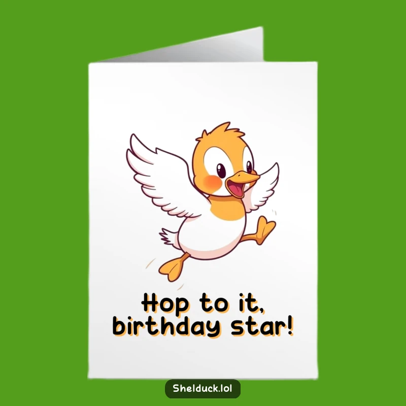 Free Printable Birthday Shelduck Card: Funny Flying Hops Downloadable Gift