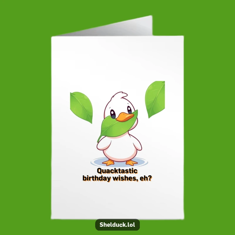 Funny Shelduck Birthday Card Free Printable: Surprised Duck Leaf Design