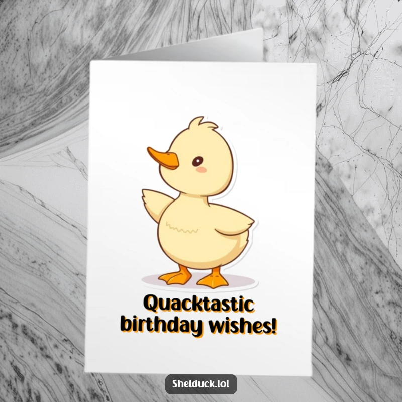 Funny Free Printable Birthday Card: Cute shelduck striking a funny pose, ready to quack 'Happy Birthday'. A humorous DIY card.