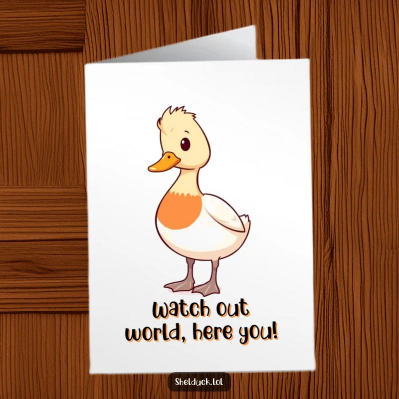 Funny Free Printable Congratulations Card: Shelduck standing tall and alert, looking around, a humorous downloadable.