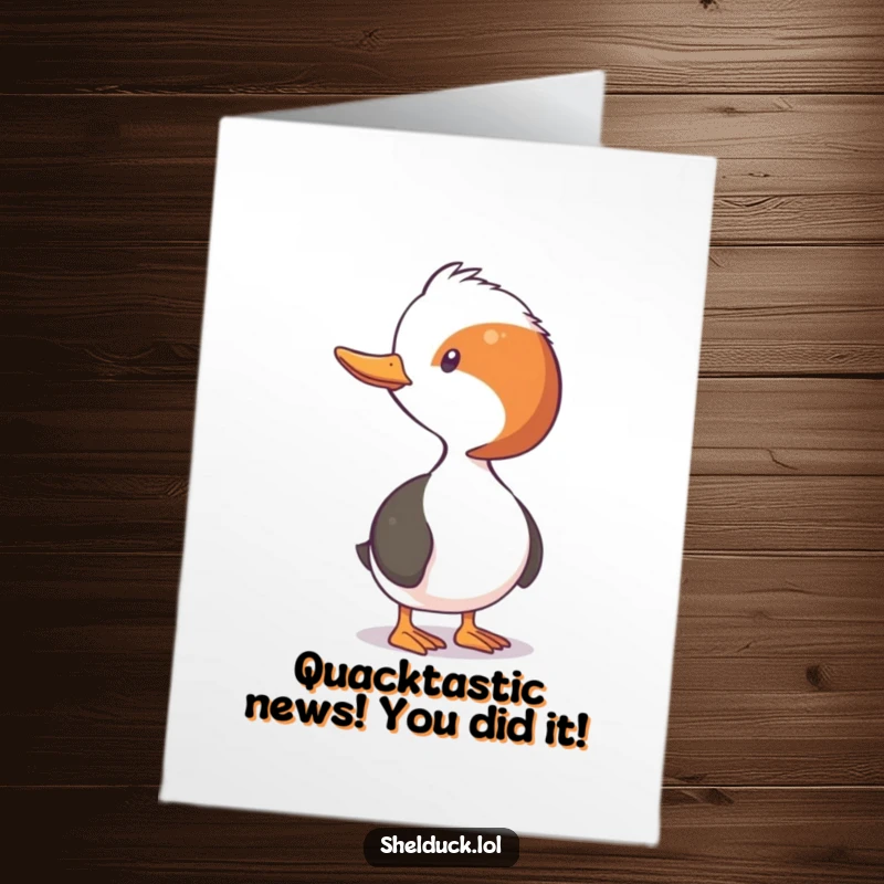Funny Free Printable Congrats Card: Shelduck stretching neck to observe, conveying humorous surprise or admiration, perfect for any celebration.