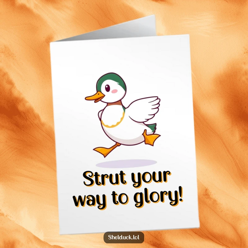 Funny Free Printable Congrats Card: A shelduck doing a proud, comical strut, celebrating a well-deserved success with a funny flair.
