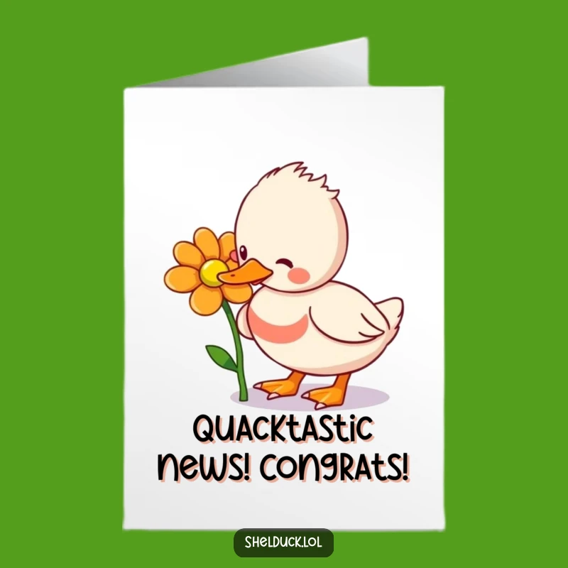 Free Printable Congratulations Shelduck Card: Funny Flower Pecking Downloadable Gift