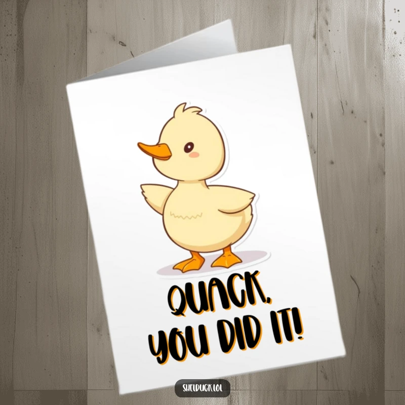 Funny Free Printable Congratulations Card: Shelduck in a comical quack pose, celebrating achievements with pure delight. A DIY congratulatory card.