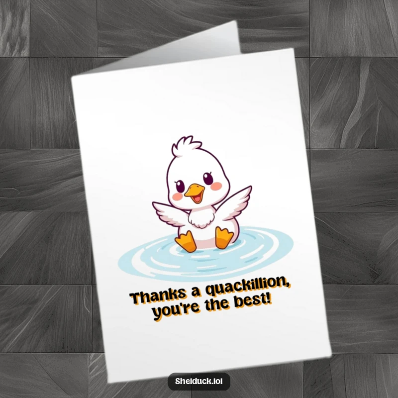 Funny Free Printable Thank You Card: Adorable shelduck surfacing with a cheerful bob, expressing heartfelt gratitude.