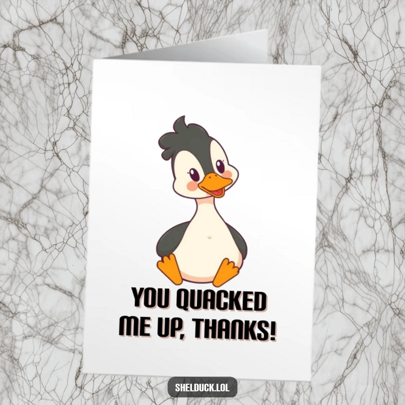Funny Free Printable Thank You Card: Shelduck bobbing head in happiness, conveying thanks with a cheerful rhythm, printable thank you note.