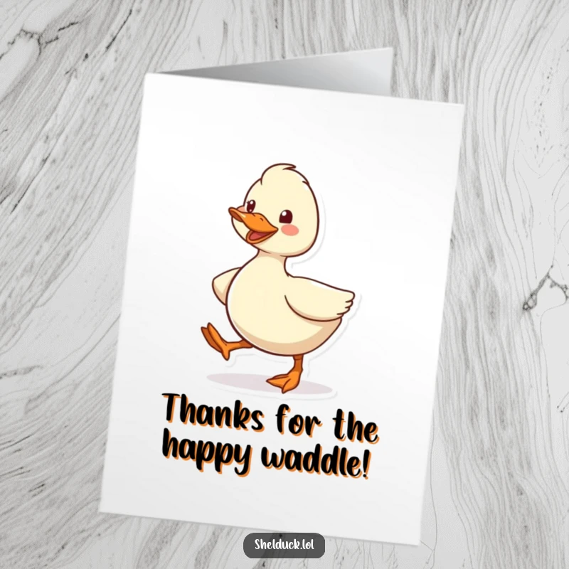 Funny Free Printable Thank You Card: A shelduck character waddles happily, its face lit up with a grin.