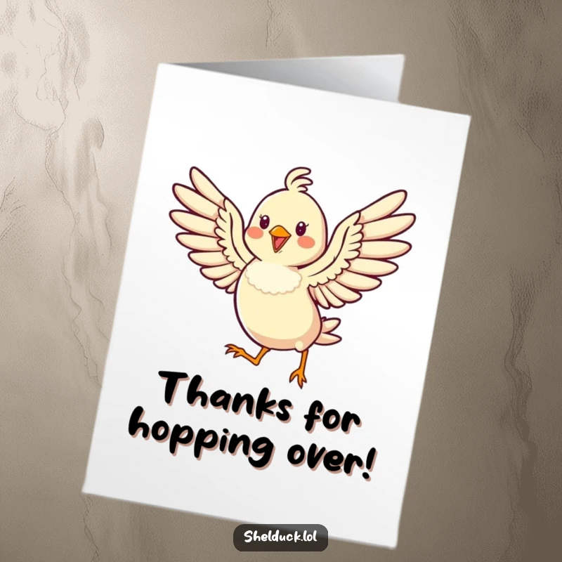 Funny Free Printable Thank You Card of a cheerful bird hopping high with wings spread wide, expressing heartfelt thanks.