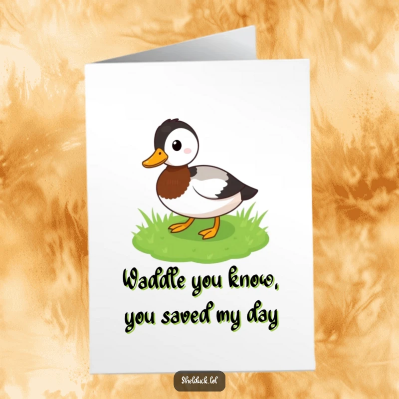 Funny Free Printable Thank You Card: A shelduck waddles playfully on grass, conveying thanks with humor.