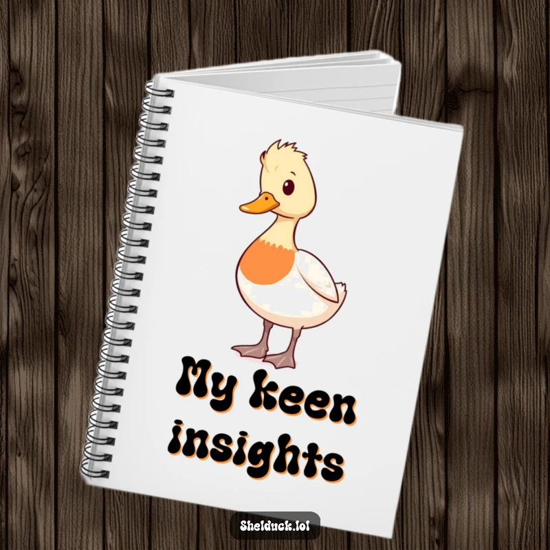 Funny shelduck notebook featuring a cute duck character standing alert and looking around, ideal for jotting down important details.
