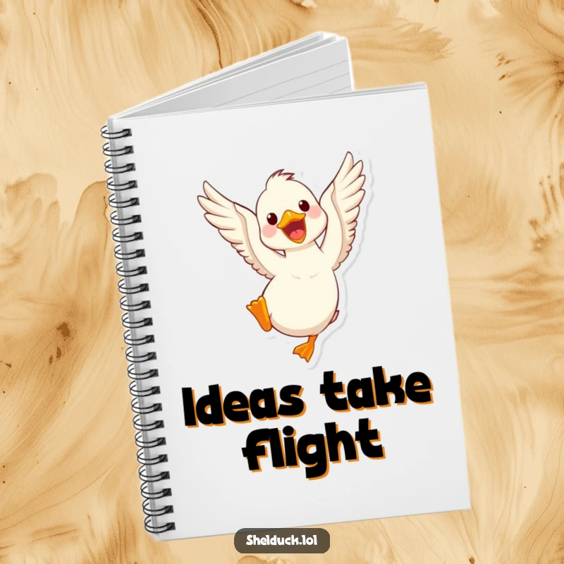 Funny shelduck notebook with a cute bird flapping its wings, ideal for creative writing and note-taking with a humorous touch