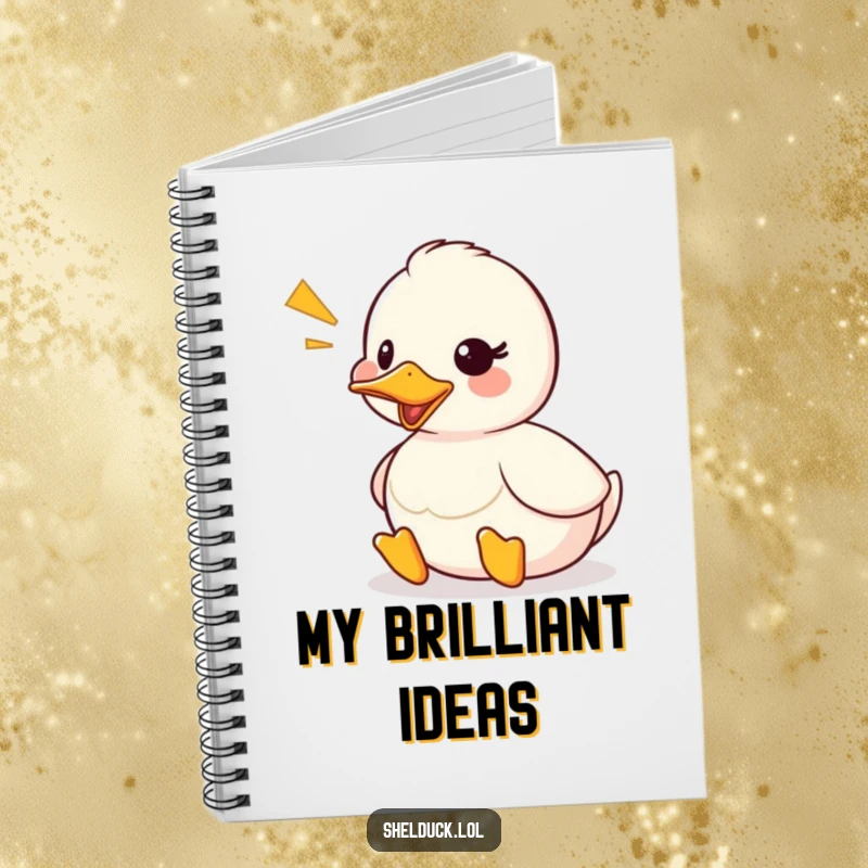Funny shelduck notebook featuring a cute duck character quacking, with a visible sound wave graphic, ideal for jotting down ideas.