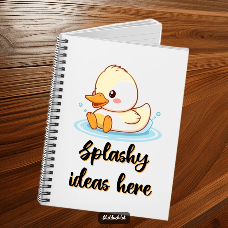 Funny Shelduck Notebook with a cute duck character happily splashing in water.