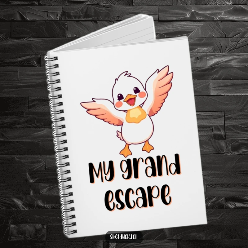 Funny shelduck notebook with a shelduck bird joyfully taking flight with wings spread wide, ideal for capturing ideas.