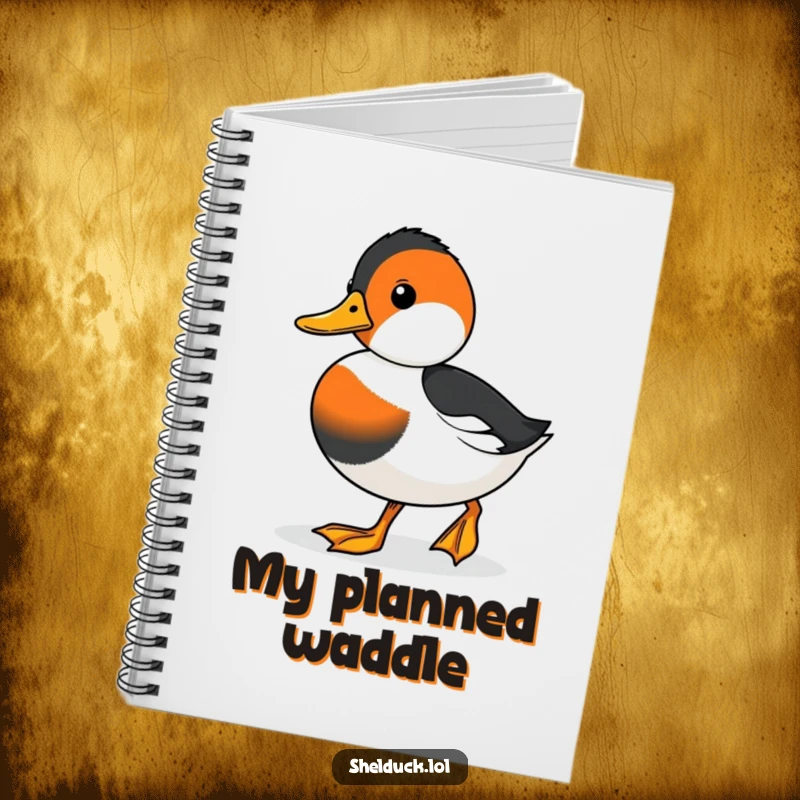 Funny notebook with a cute shelduck waddling determinedly, ideal for jotting down goals and inspired thoughts.