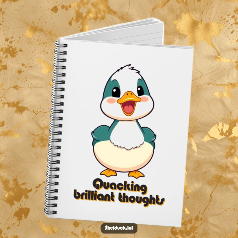 Funny shelduck notebook capturing a bird with its mouth open in a happy quack, perfect for creative note-taking.