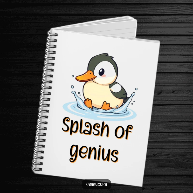 Funny shelduck notebook, playful bird splashing water, humorous journal, creative writing, perfect gift for note-takers.