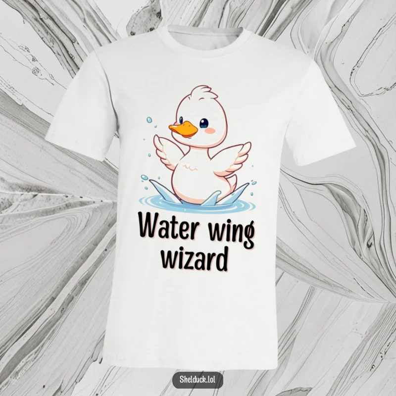 Funny shelduck t-shirt, cute smiling bird playfully splashing water with its wings, aquatic fun, happy vibes.