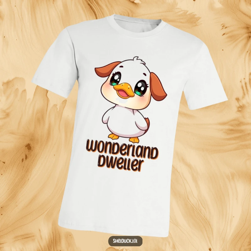 Funny shelduck t-shirt featuring a cute bird with a curious expression and wide eyes, asking questions and inspiring wonder