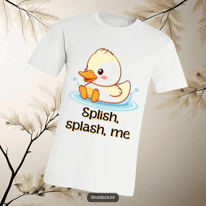 Funny Shelduck T-Shirt showcasing a happy duck happily splashing in water with playful abandon.