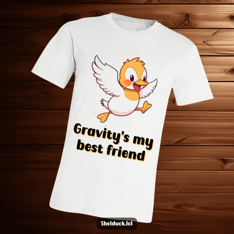 Funny Shelduck T-Shirt: A shelduck bird hilariously attempting short, choppy flight hops, conveying a message of comical persistence.