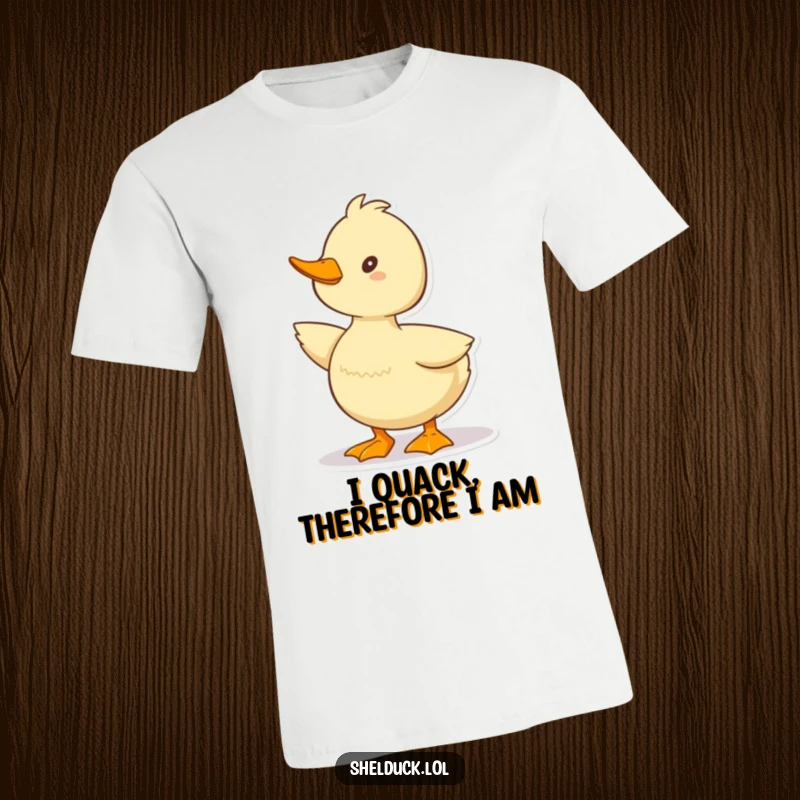 Funny Shelduck T-Shirt depicting a cute duck character in a joyful, quacking pose, ideal for cheerful people.