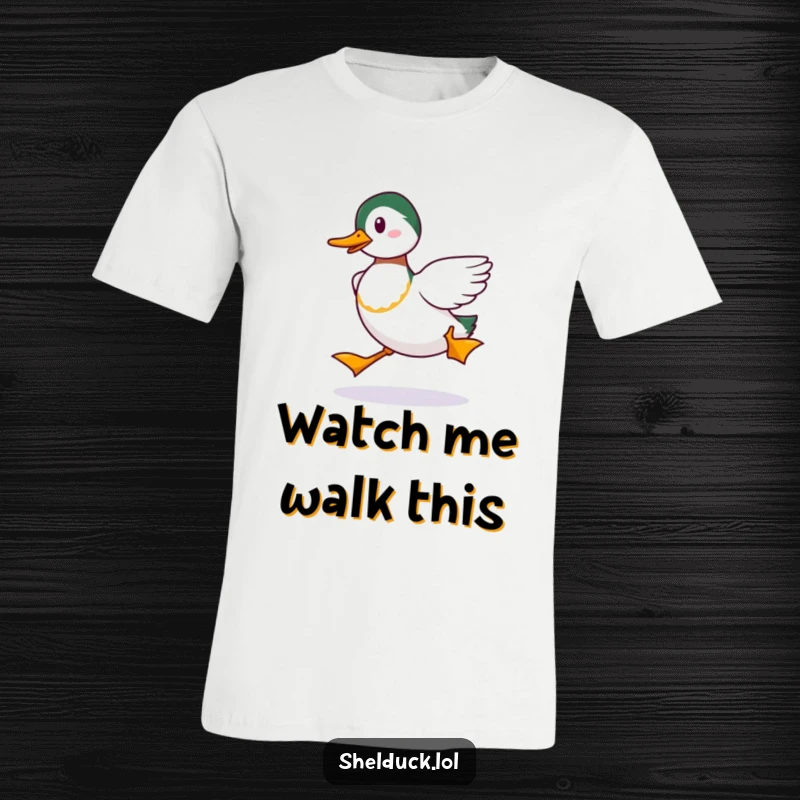 Funny Shelduck Strut T-Shirt: A shelduck humorously strutting, capturing a funny walk in a wearable funny gift.