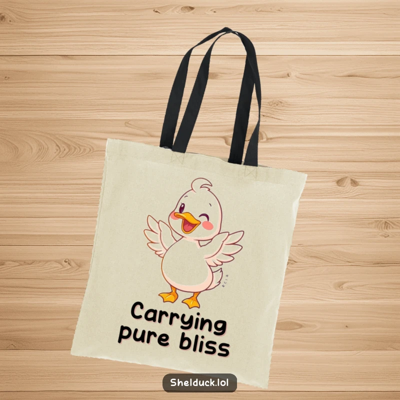 Funny Shelduck Tote Bag: A happy shelduck spreads its wings wide, symbolizing joy and enthusiasm.