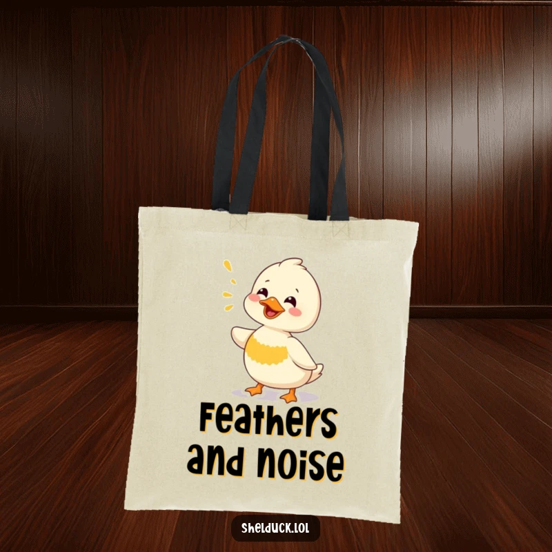 Funny Shelduck Tote Bag: A durable tote showcasing a shelduck bird in the act of making a funny, loud chirping sound, ideal for errands.
