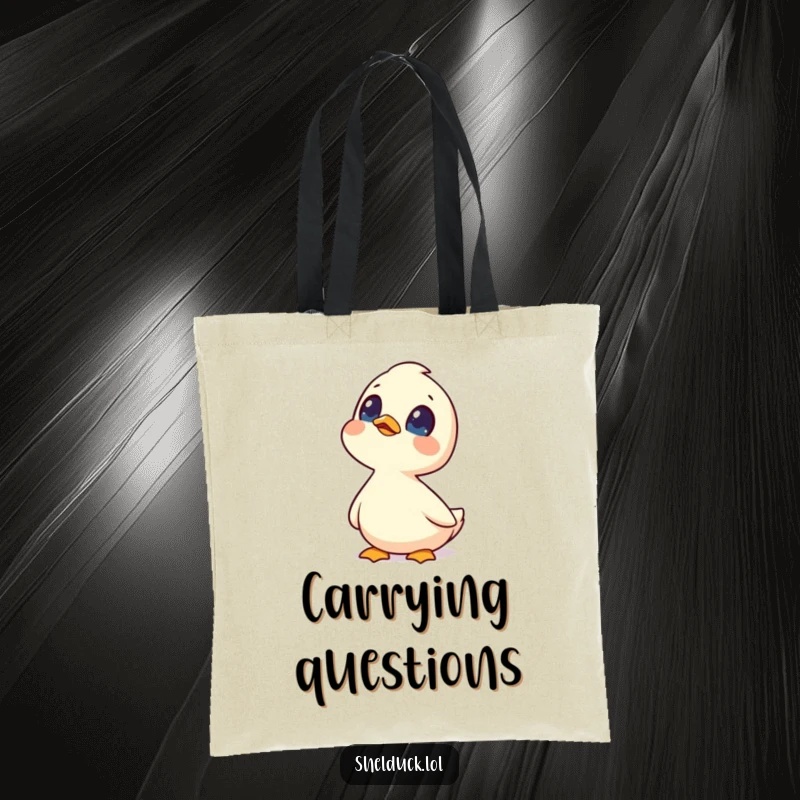 Funny shelduck tote bag with a curious shelduck bird looking up at the sky, perfect for carrying thoughts and items.