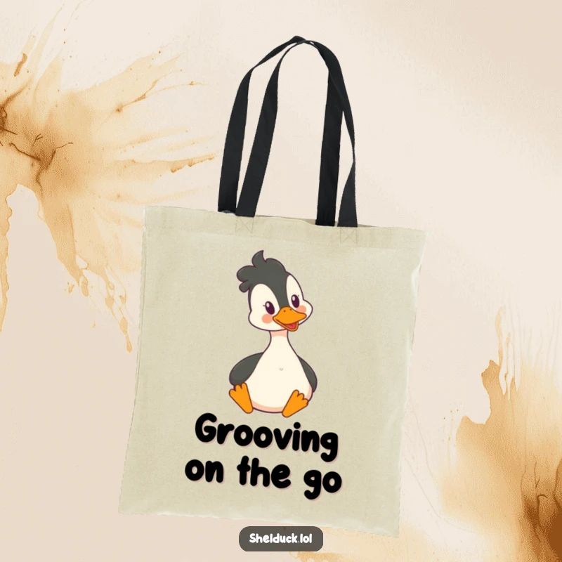 Funny Shelduck Tote Bag: A shelduck humorously bobbing its head, perfect for carrying essentials with a happy vibe.